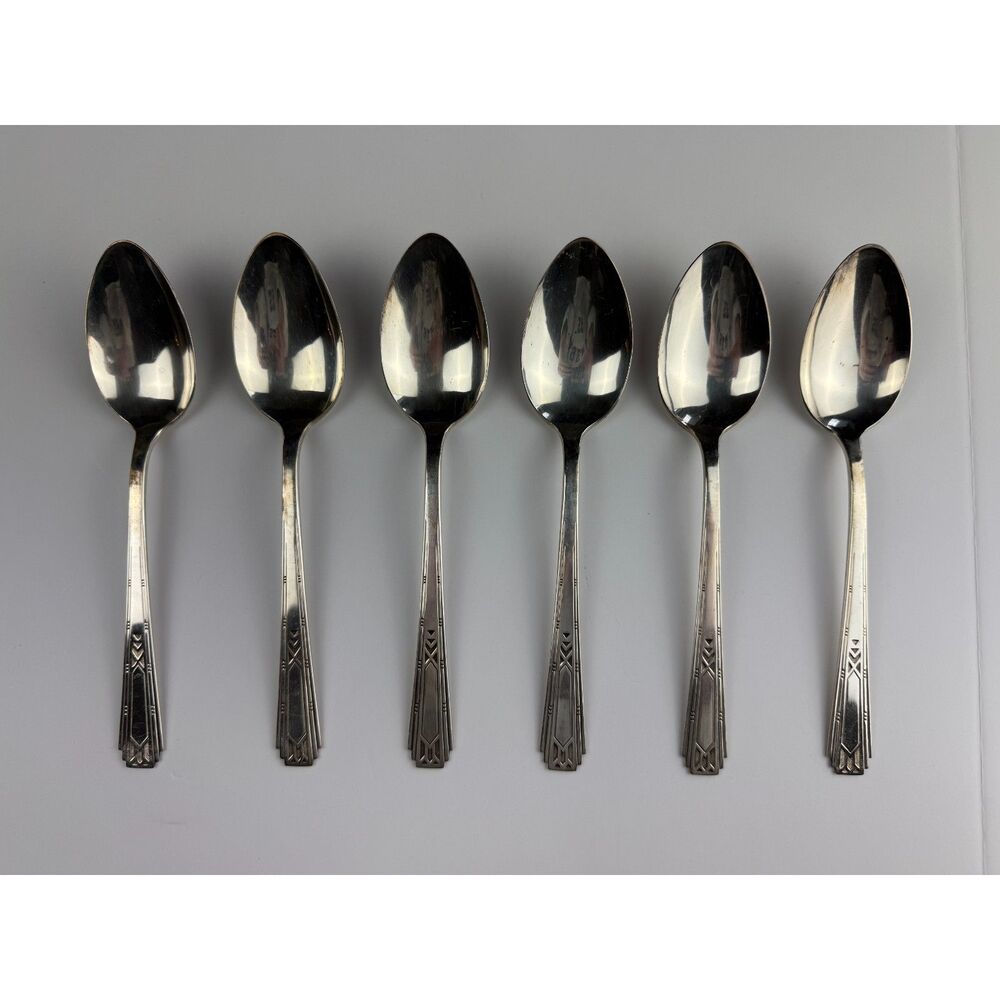 Vintage Wm Rogers & Son Art Deco Silverplate Plating Spoons, Set of 6 ~8"